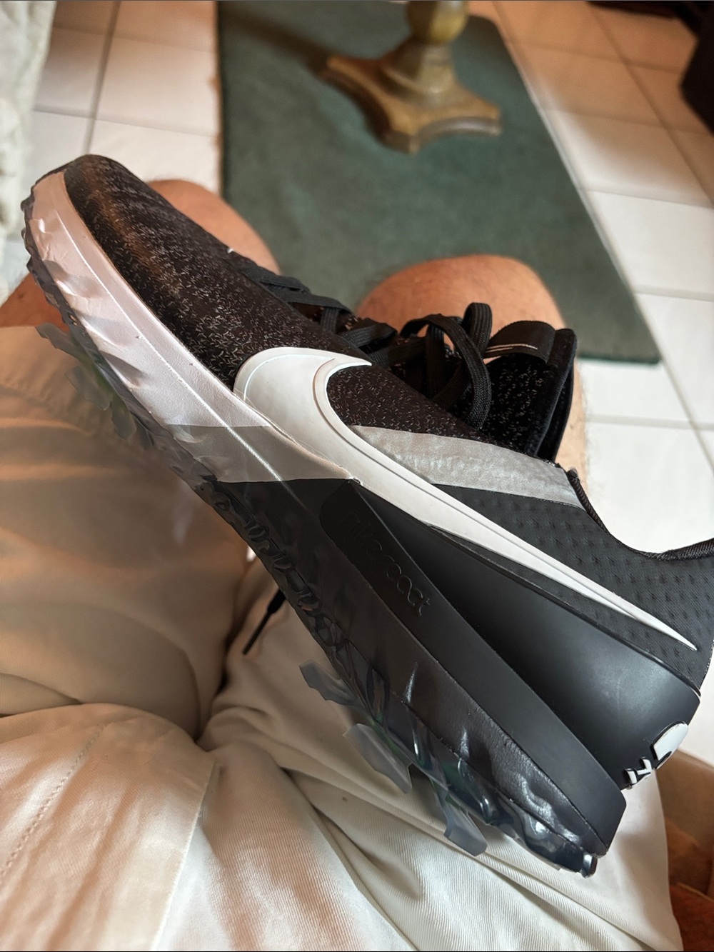 Nike Black and White Men's Athletic Golf Shoes with Swoosh